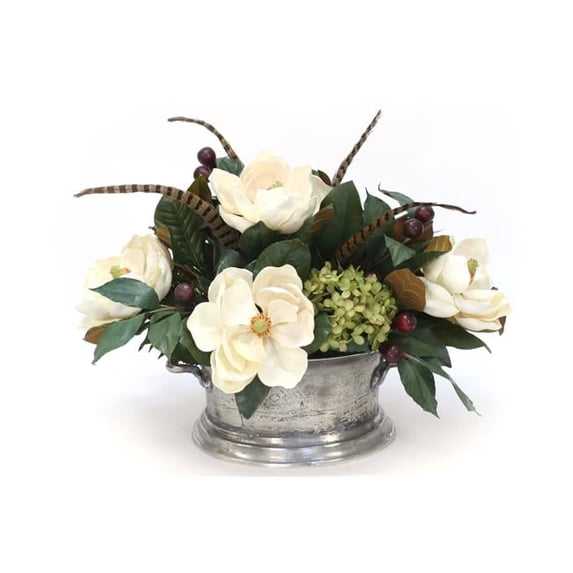 Disttive Designs 7127B Unisex Magnolia with Hydrangeas in Silver Urn - Green