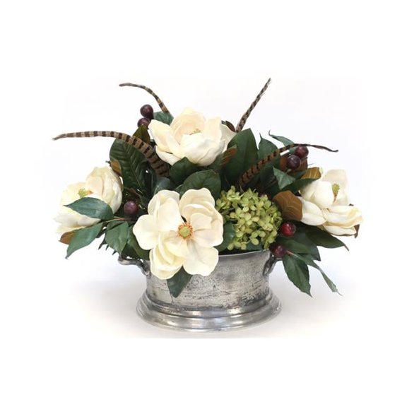Disttive Designs 7127B Unisex Magnolia with Hydrangeas in Silver Urn - Green