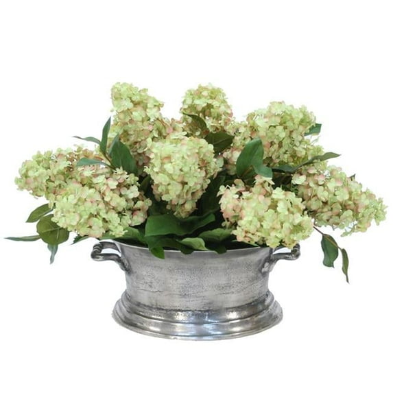 Disttive Designs 7481A Unisex Hydrangeas in Oval Pewter Planter - Green