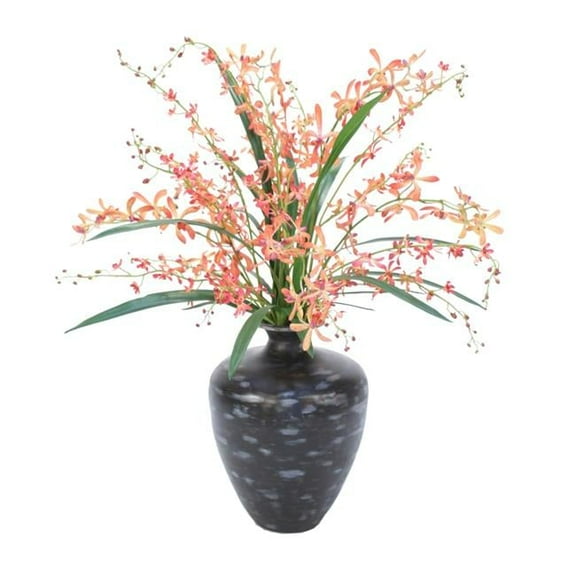 Disttive Designs 7685A Unisex Vanda Orchid in Black Vase with Metallic Accents of Gold & Silver - Green