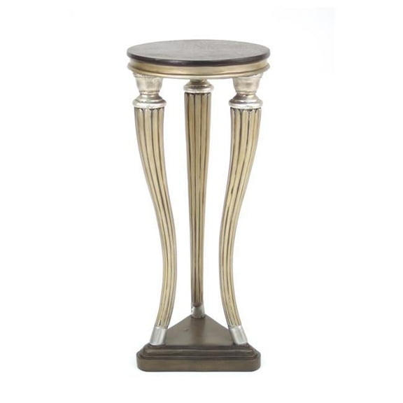 Disttive Designs DB-553 Unisex Tri Leg Silver Leaf Pedestal with Black Leather Top - Black
