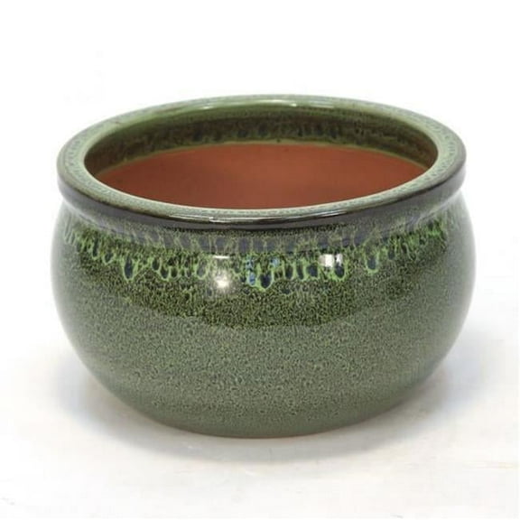 Disttive Designs DDI-325M Unisex Medium Round Falling Green Glazed Planter - Green