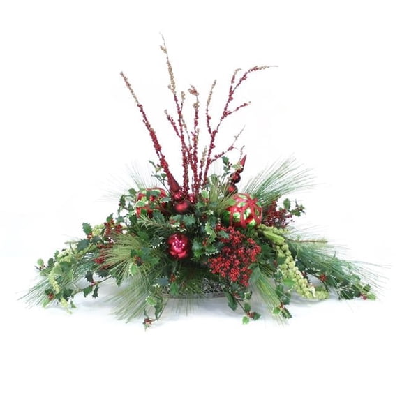 Disttive Designs X01XA2 Unisex Holly Berries with Pine & Red Glittered Bamboo - Red