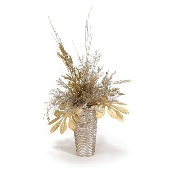 Disttive Designs X09XA5 Unisex Mixed Metal Berries & Glittered Twigs in Ribbed Vase - Metallic