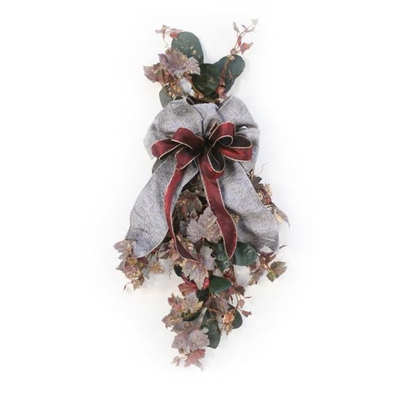 Disttive Designs XA-266 Unisex Frosted Grape Leave Swag with Laurel & Ribbon - Metallic - Pack of 2