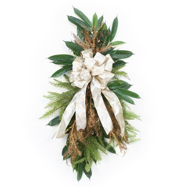 Disttive Designs XA-277 Unisex Pine Swag with Bronze Fern & Ivory Ribbon - Green