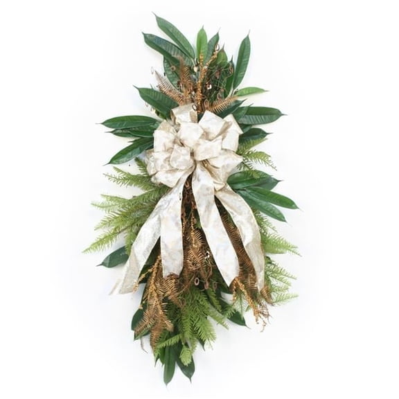 Disttive Designs XA-277 Unisex Pine Swag with Bronze Fern & Ivory Ribbon - Green