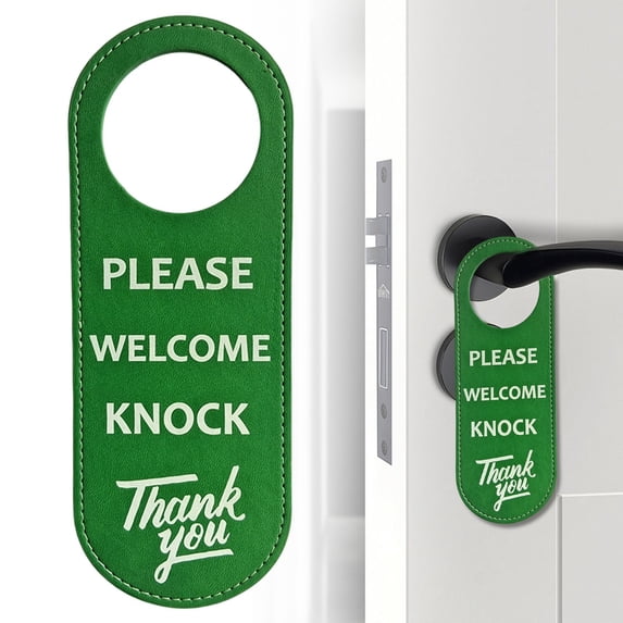 Do Not Disturb Door Hanger Sign, PU Leather Please Do Not Disturb Door Hanger Sign, Door Knob Privacy Signs, Please Do Not Disturb Sign for Home, Office, Hotel, Bathroom, Bedroom, Green