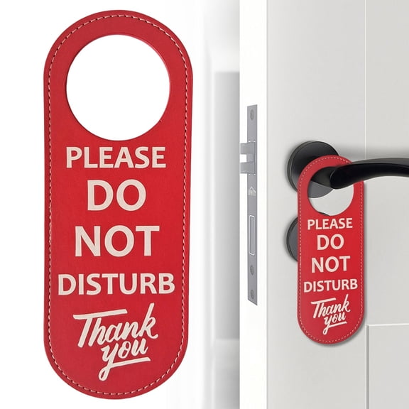 Do Not Disturb Door Hanger Sign, PU Leather Please Do Not Disturb Door Hanger Sign, Door Knob Privacy Signs, Please Do Not Disturb Sign for Home, Office, Hotel, Bathroom, Bedroom, Red