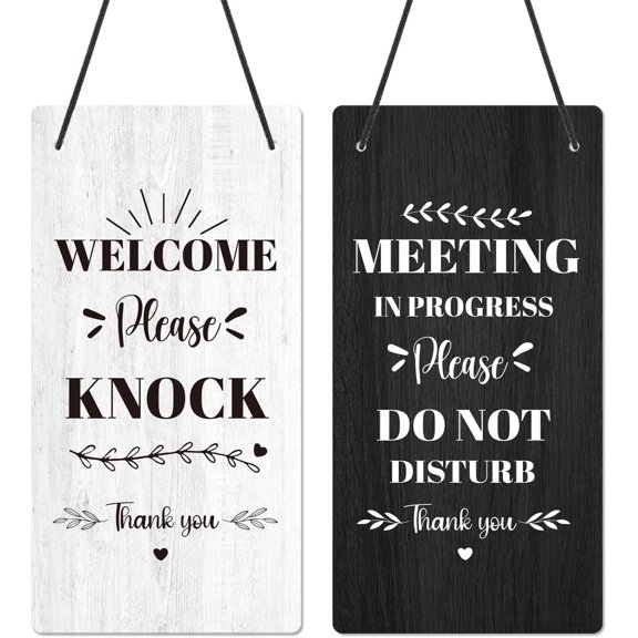 Do Not Disturb Door Hanger Sign - Welcome Please Knock Sign Meeting in Progress Sign for Office Door Double Sided Reversible Door Hanger Signs for Business Online Meeting Sessions Plaque