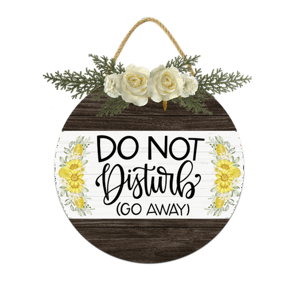 Do Not Disturb Go Away Sign for Front Door,12Inch Door Decor for Farmhouse Porch Decorations,Rustic Unwelcome Wreaths Sign with Greenery, Round Wooden Hanging Signs Housewarming Gift for Home