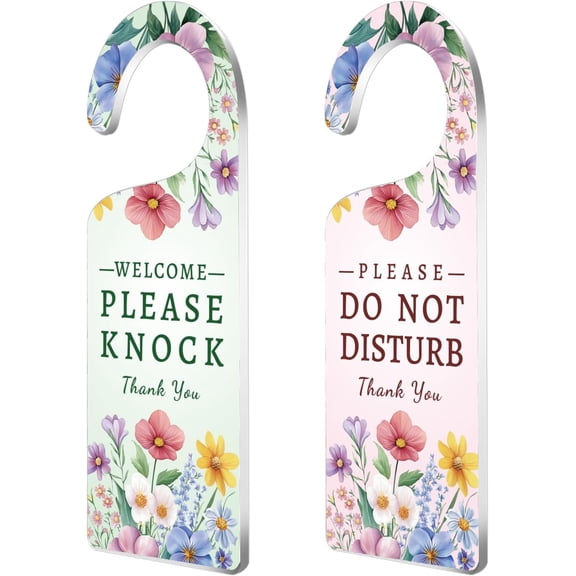Do Not Disturb Sign Door Hanger Sign 2 Pack Flower Leaf Printed Please Do Not Disturb and Welcome Please Knock Door Hangings Sign Acrylic Engraved Door Sign