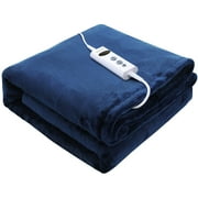 Disuppo Electric Heated Blanket 50" x 60" with 10 Heating Levels, 9 Timer Setting, 9H Auto-off, Double Side Flannel Throw, Machine Washable, Navy Blue