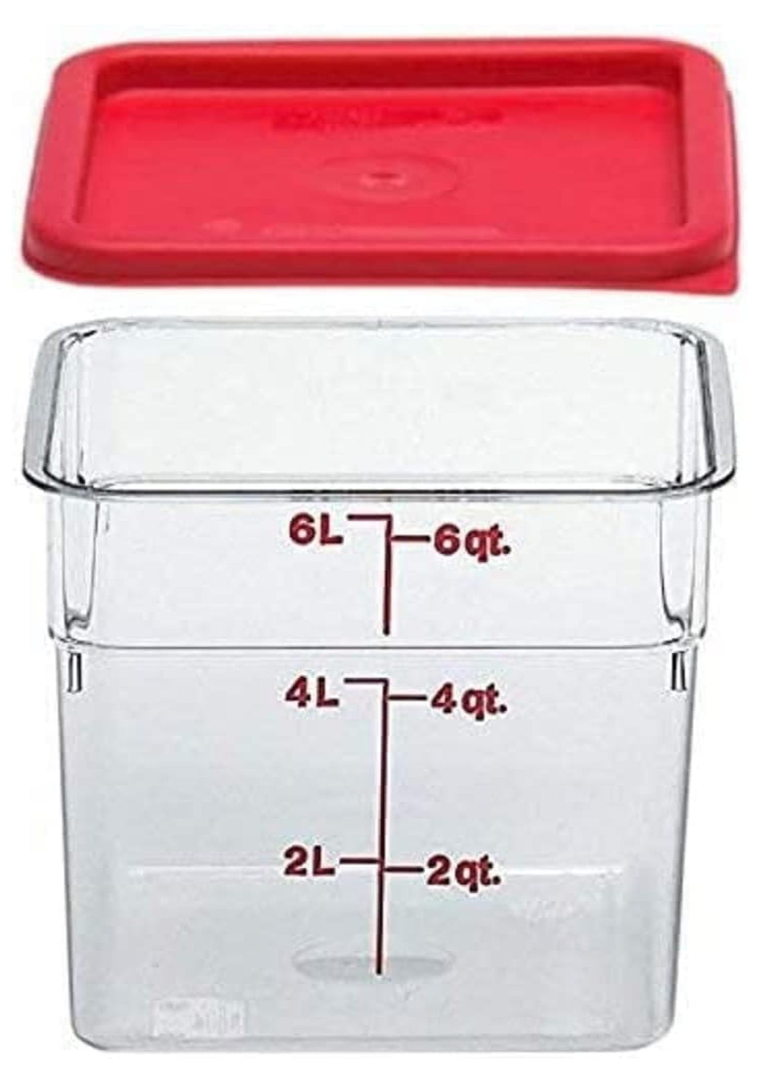 Clear Rectangular 6-Quart Plastic Food Storage Container with Red Lid