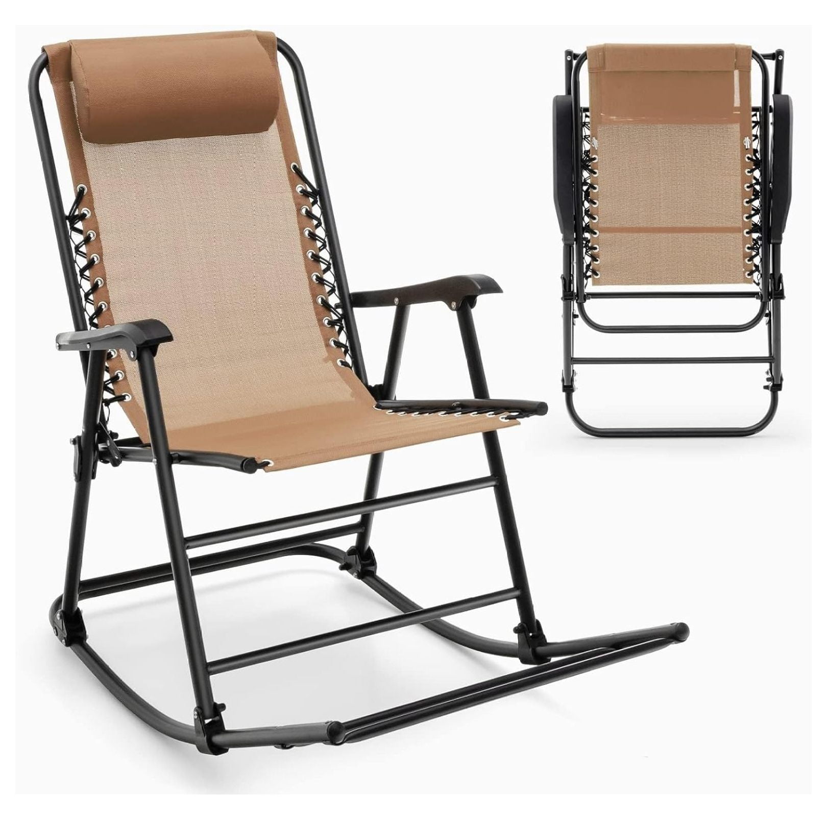 Ditangy Foldable Rocking Chair Lounge Rocker with Headrest, Outdoor