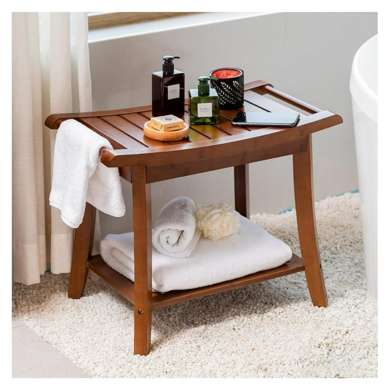 Ditangy Shower Bamboo Bench Seat with Storage Shelf Bath Shower Stool for Adults Inside Shower Seat Dark Walmart