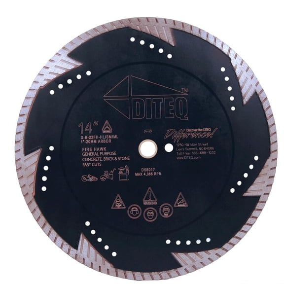 Diteq B-22 Firehawk Iii 14 Inch Premium Turbo Rim Diamond Blade For Concrete And Masonry