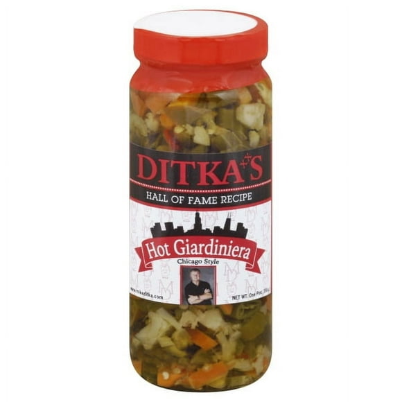 Ditkas, Hot Giardiniera, 16 oz, Jarred Vegetables, Shelf-Stable