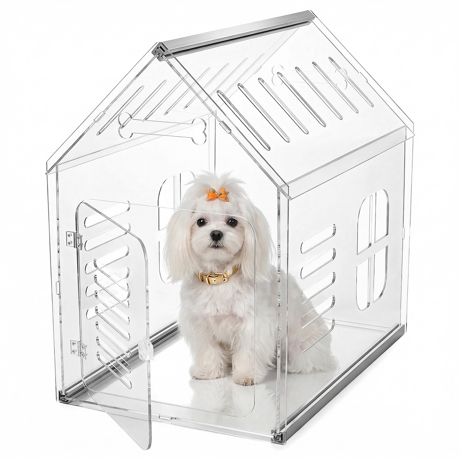 Ditregsr 23.62in Acrylic Doghouse, Modern Indoor Transparent Pet Cage with Lockable Ventilation Design Suitable for Most Small Cats and Dogs