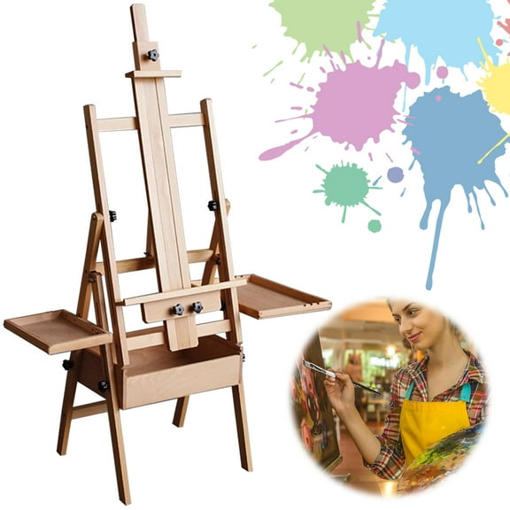 Ditregsr Portable Foldable Flat Easel Beech Multi-Functional Adjustable Large Easel with Drawer Tray, Tripod Outdoor Easel Suitable for Artists and Beginners