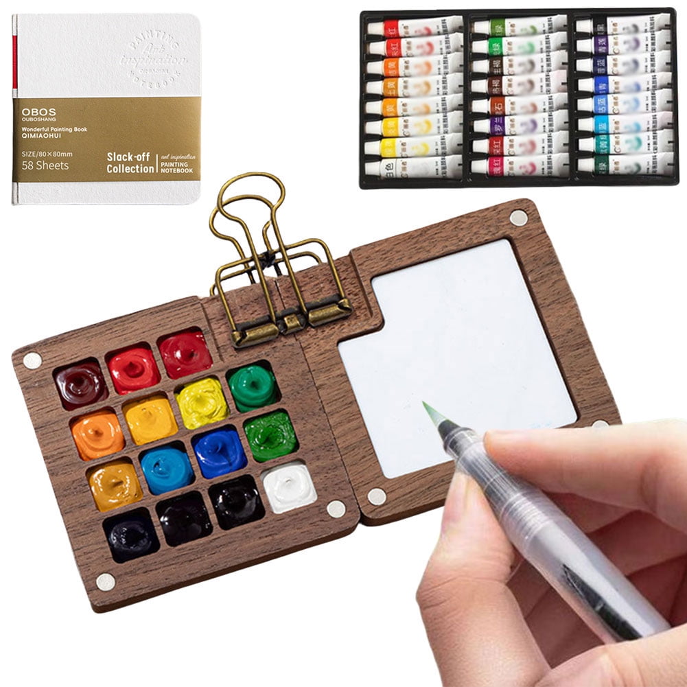 Ditregsr Travel Paint Palette Portable Watercolor Set Wooden Grid Paint Box (15 Grid)