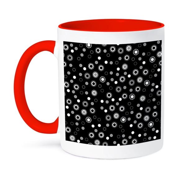 3dRose, Ditsy Dots - Black and White, 11oz Two-Tone Red Mug
