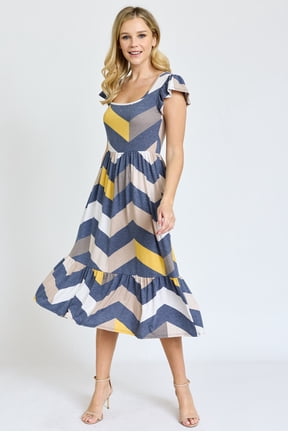 Ditsy Floral Flutter Cap Sleeve Square Neck Midi Dress | S-3X