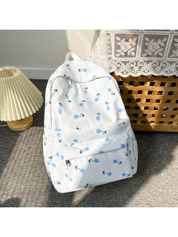 Ditsy Floral‑Print Backpack, Lightweight Large‑Capacity Nylon Rucksack, Campus‑Style Casual Daypack for Back‑to‑School Campus Daily Commute