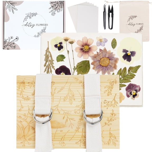Ditsy Flowers Flower Pressing Kit for Adults, Kids - Hobby Kits for Adults with Travel Muslin Bag Pressed Flowers for Crafts Flower Drying Kit Gift - 5.9 x 8.2 Bouquet Preservation Kit