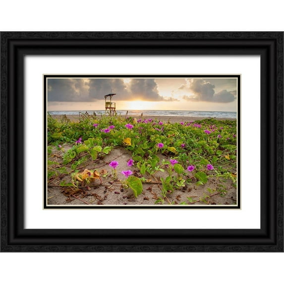 Ditto, Larry 32x23 Black Ornate Wood Framed with Double Matting Museum Art Print Titled - Sunrise at South Padre Island