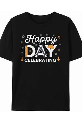 Ditufamaz Happy Labor Day Short Sleeve Celebrating Tools Crew Neck Basic Tee Shirt,Unisex,Black
