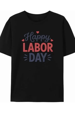 Ditufamaz Happy Labor Day Short Sleeve Red Blue Crew Neck Basic Tee Shirt,Unisex,Black