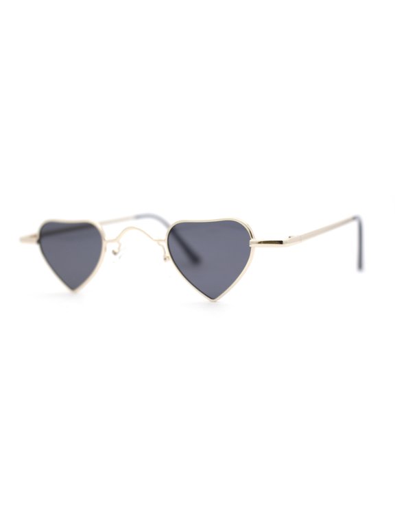Ditzy Small Heart Shape Dazed Hippie Metal Rim Sunglasses Gold - Black