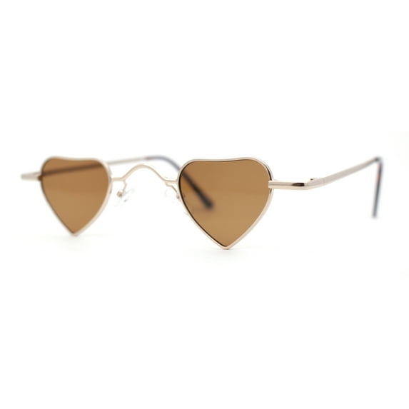 Ditzy Small Heart Shape Dazed Hippie Metal Rim Sunglasses Gold - Brown