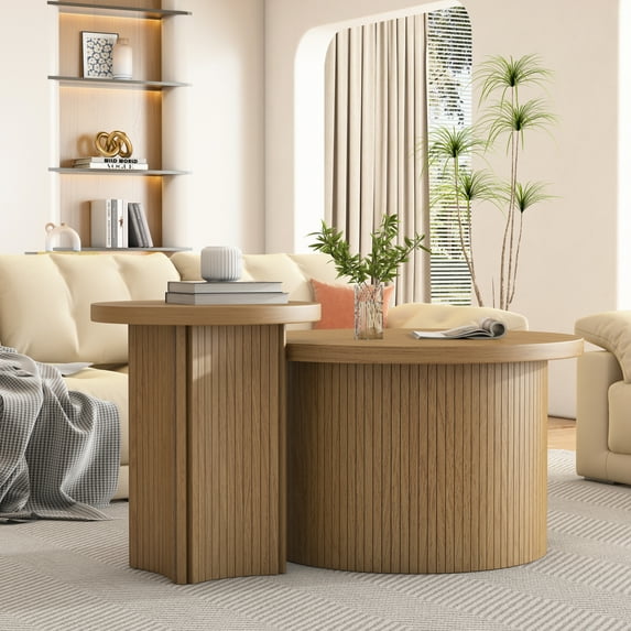 Diubas, Modern Round Nesting Coffee Tables, Set of 2 Modern End Tables for Living Room