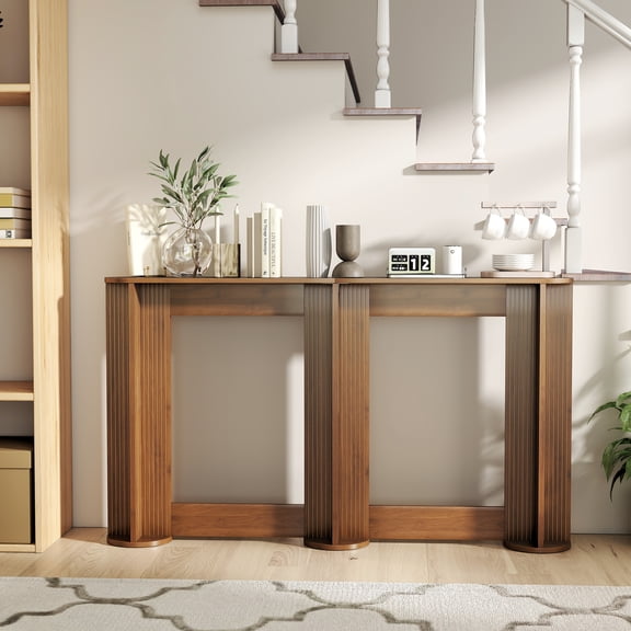 Diubas Narrow Console Table, 55 Inch, Fluted Sofa Table Entryway Table Behind The Couch for Living Room, Hallway, Foyer, Walnut