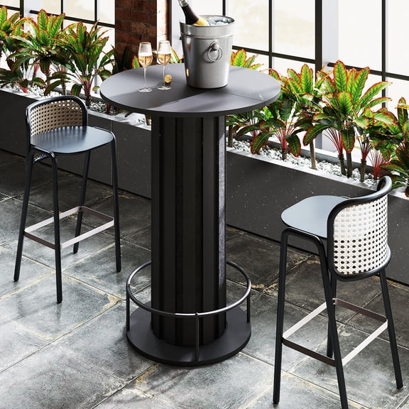 Diubas Round Bar Table, 40.35" H Metal Bistro Pub Table with Ring Footrest for Home Kitchen Cocktail Outdoor, Black
