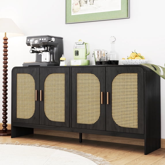 Diubas Sideboard Cabinet, Buffet Cabinet, Rattan Cabinets with Storage, for Kitchen Living Room, Black