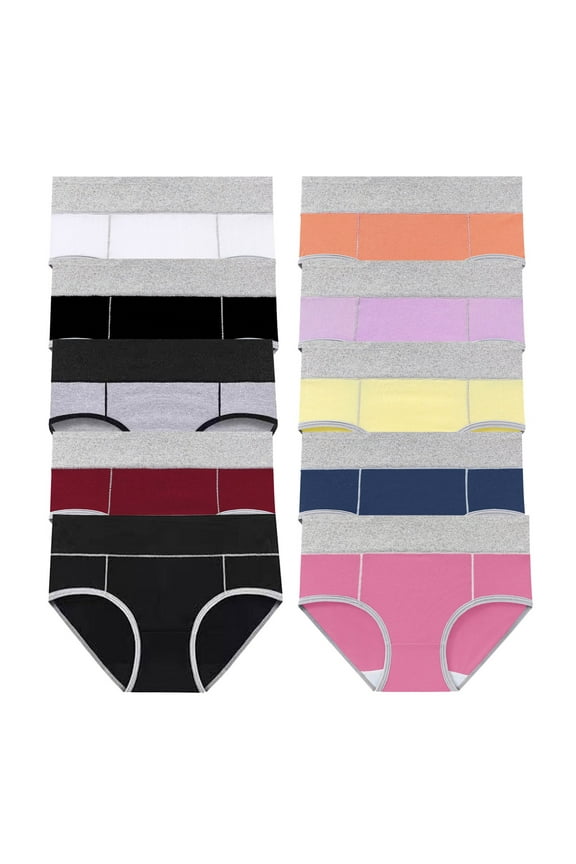 10 Pack Women's Cotton Underwear High Waist Full Coverage Briefs Soft Breathable Panties Stretch Underpants