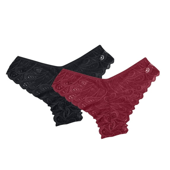 Diufon 2 PC Panties for Women Solid Color Lace Breathable Brief Low Waist Half Coverage Underwear
