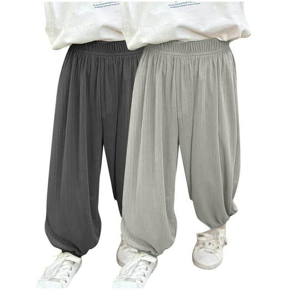Diufon 2 Pack Boys Girls Casual Pants Toddler Elastic Waist Wide Leg Loose Pant Soft Breathable Athletic Trousers