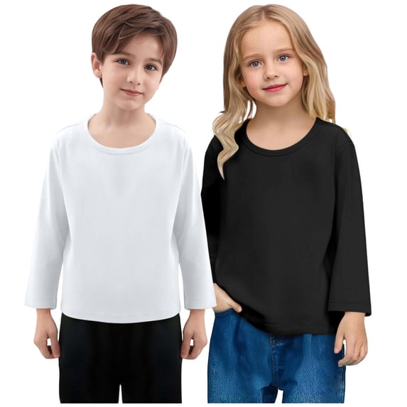 Diufon 2 Pack Boys Girls Long Sleeve Tops Toddler Kids Fall Winter Basic Shirts Cotton Crewneck Bottom Tops