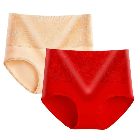 Diufon 2 Pack Cotton Underwear for Women High Waist Full Coverage Rose Printed Panties Ladies Stretch Soft Briefs