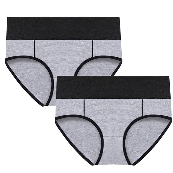 Diufon 2 Pack Cotton Underwear for Women High Waisted Seamless Soft Block Color Panties Ladies Plus Size Briefs