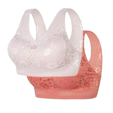 Diufon 2 Pack Wide Strap Bra for Women Wireless Soft Breathable Lace Full Coverage Bras Seamless Plus Size Bras