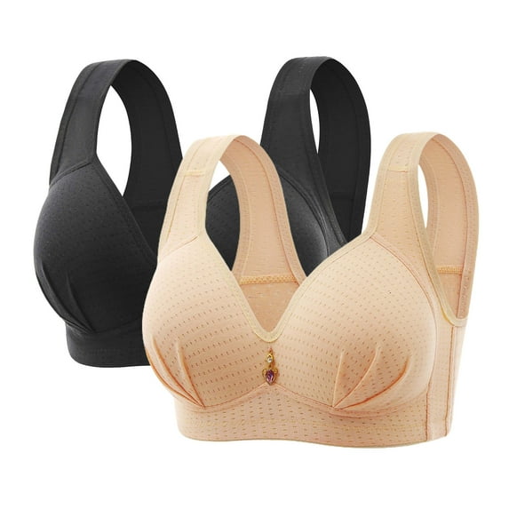 Diufon 2 Pack Wide Strap Comfortable Bra for Women Everyday Plus Size Full Coverage Printed Push Up V Neck Bra