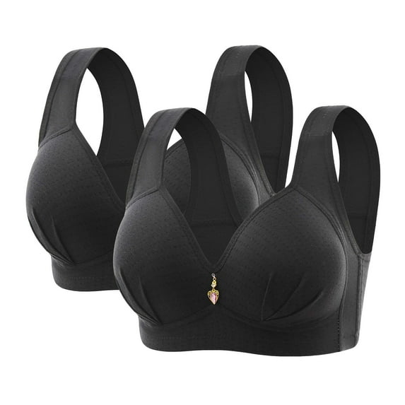 Diufon 2 Pack Wide Strap Comfortable Bra for Women Everyday Plus Size Full Coverage Printed Push Up V Neck Bra