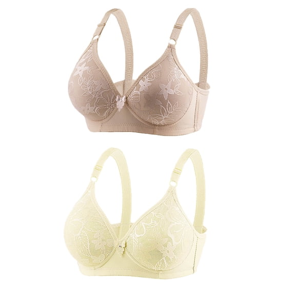 Diufon 2 Pack Wireless Comfortable Bra for Women Everyday Full Coverage V Neck Bras Support Push Up Bralettes