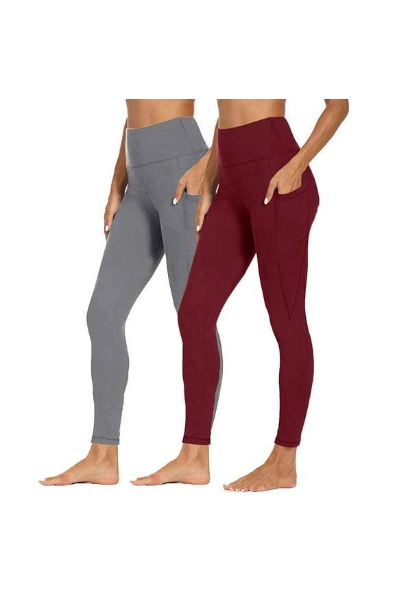 2 Pack Women's Yoga Pants Casual High Waist Stretchy Sport Running Pants Slim Workout Leggings with Pockets