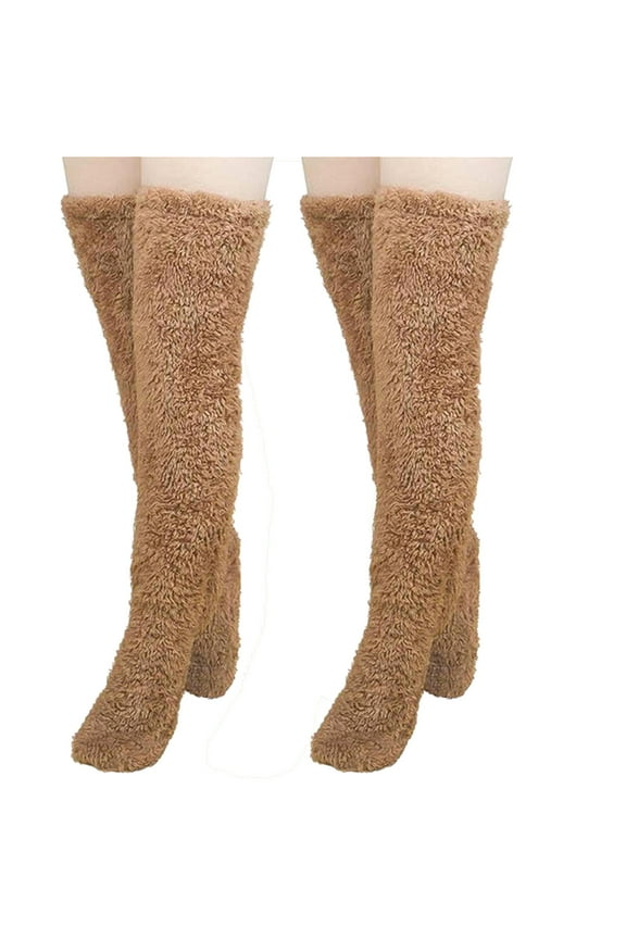 2 Pairs Women's Fuzzy Warm Stockings Plush Thickened Non-Slip Long Socks Fall Winter Solid Color Socks